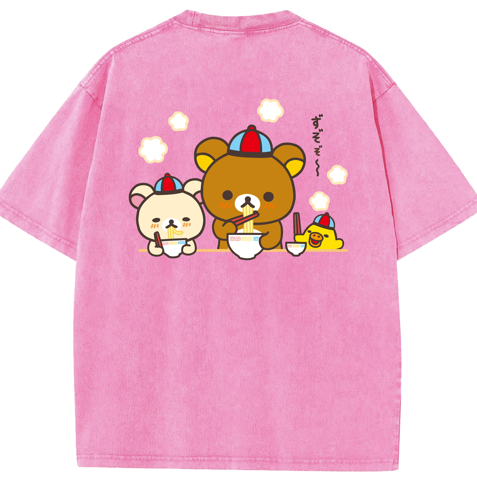 （画像用） リラックマ リラックマ キイロイトリ Rilakkuma Korilakkuma Kiiroitori 綿100% ヴィンテージ風 半袖Tシャツ（背面プリント）